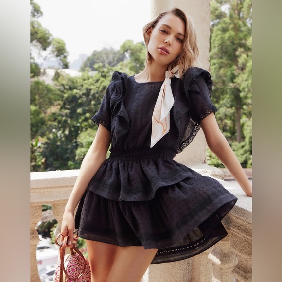 lait collection Dresses & Skirts - “AERIS LACE RUFFLED LAYERED DRESS IN BLACK”